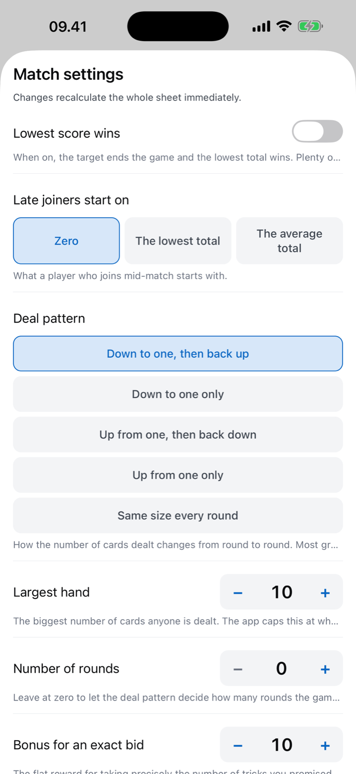 Cardzo match settings with house rules