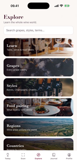 Winelingo explore screen